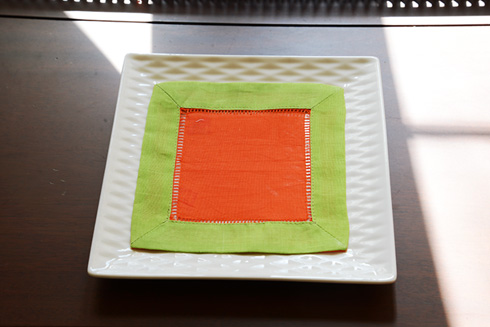 Multicolor Hemstitch Cocktail Napkin 6". Scarlet Ibis Hot Green - Click Image to Close